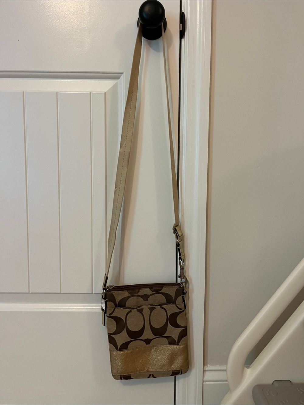 Coach Brown Signature Monogram Crossbody with Metallic Accent
